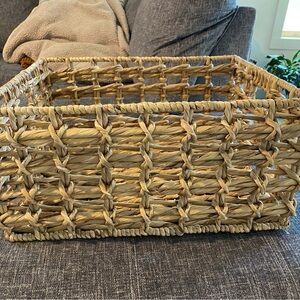 Tan Geometric Metal Accent Basket